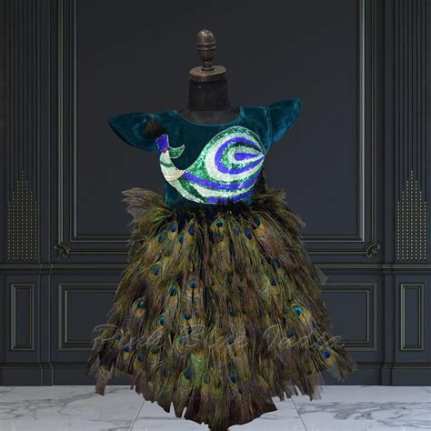 Peacock Feather Velvet Gown Dress - PinkBlueIndia.com