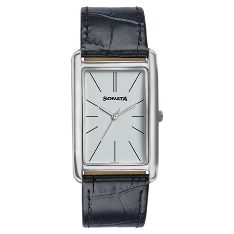 Buy Online Sonata Ascent White Rectangular Watch with Leather Strap ...