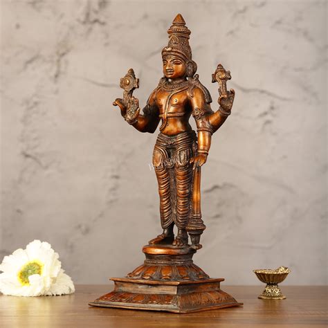 Buy Pure Brass Superfine Lord Vishnu Standing Statue - 12" - Budhshiv.com