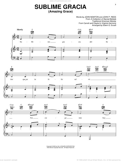 Sublime Gracia (Amazing Grace) sheet music for voice, piano or guitar