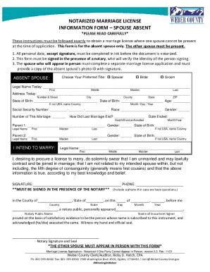 Fillable Online NOTARIZED MARRIAGE LICENSE INFORMATION FORM SPOUSE ...
