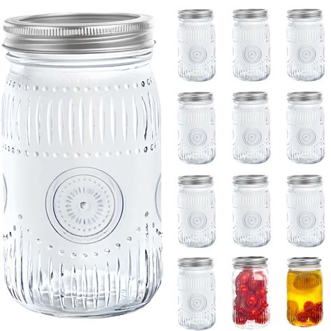 Amzcku 32oz Vintage Mason Jars with Lids, Wide Mouth Quart Canning Jar ...