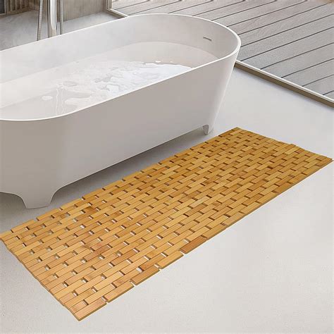 Amazon.com: Bamodi Bathroom Bamboo Floor Mat - Wooden Bath Rug ...