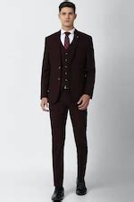 Buy Men Maroon Textured Slim Fit Wedding Three Piece Suit Online ...