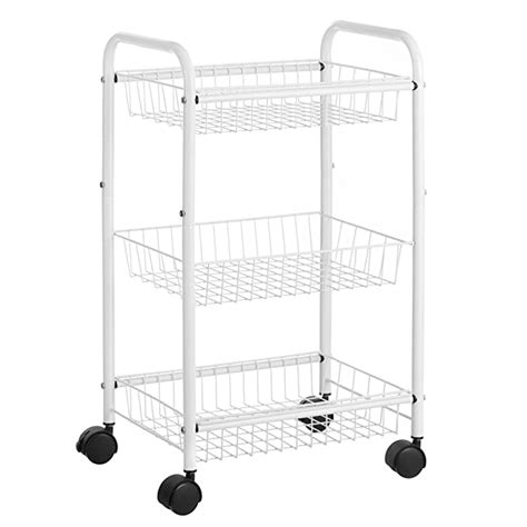 SONGMICS 3-Tier Metal Rolling Cart, Storage Cart with Removable Baskets ...