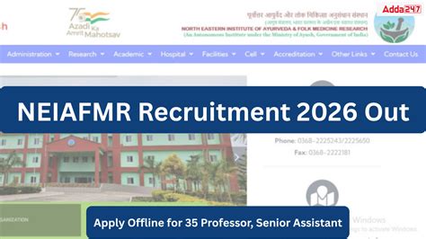 NEIAFMR Recruitment 2026 Out, Apply Offline for 35 Professor, Senior ...