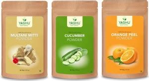 Yashu Combo Pack - ORANGE Peel Powder+MULTANI MITTI+CUCUMBER Powder for ...