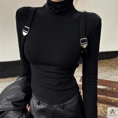 Turtleneck Top - Suspender Long Sleeve Turtleneck Tops For Women ...