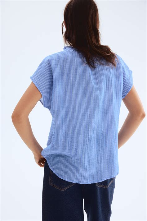 Cotton muslin blouse - Blue/Striped - Ladies | H&M IN