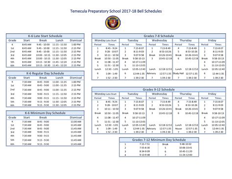 K-12 Bell Schedule - Temecula Preparatory School