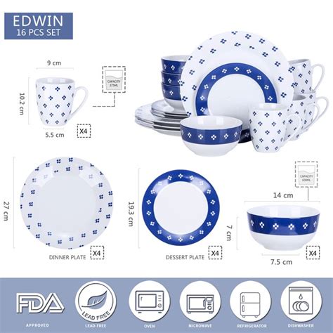 VEWEET 16-Piece Blue Porcelain Dinnerware in the Dinnerware department ...