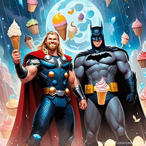 Thor and Batman Enjoy Summer Treats | Stable Diffusion Online