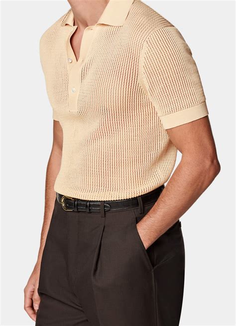 Light Yellow Crochet Polo in Cotton Silk | SUITSUPPLY
