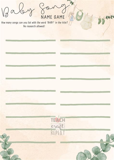 Baby Song Name Game - Printable Baby Shower Game - Party Game - Digital ...