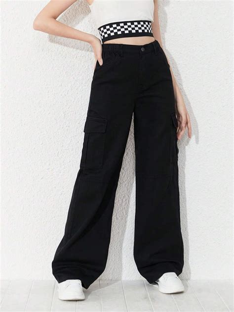 Teen Girls Flap Pocket Side Cargo Jeans | SHEIN EUR