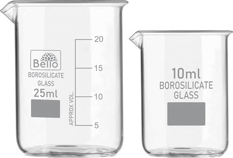 Bello Borosilicate 3.3 Glass Beaker 10ml, 25ml with Graduation Marks ...