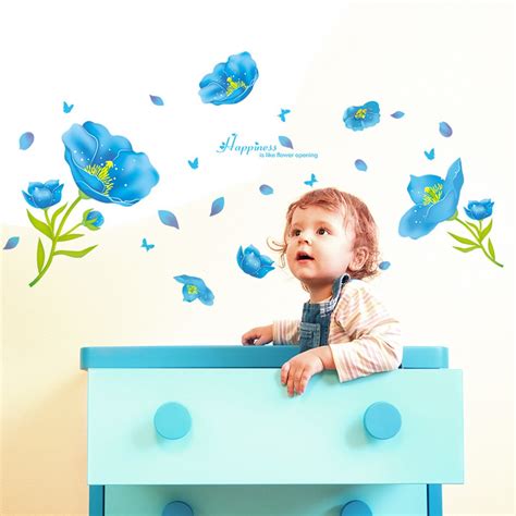 Buy Decals Design 'Blue Flower with Happiness Quote' Wall Sticker (PVC ...