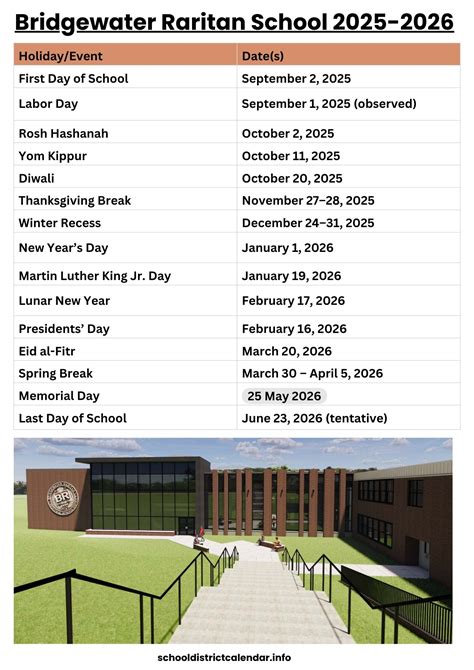 Bridgewater Raritan School Calendar with Holidays 2025-2026