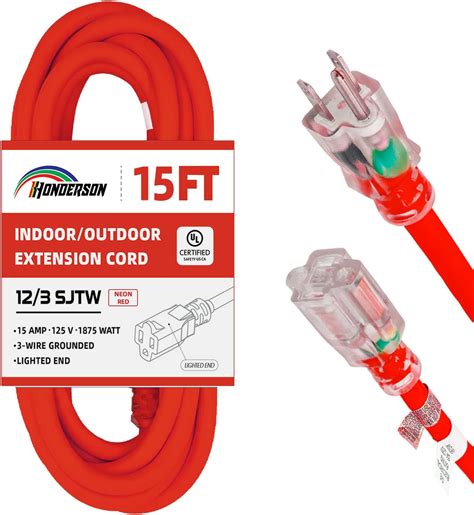 Buy HONDERSON 15 FT 12/3 Lighted Outdoor Extension Cord - 12 Gauge 3 ...