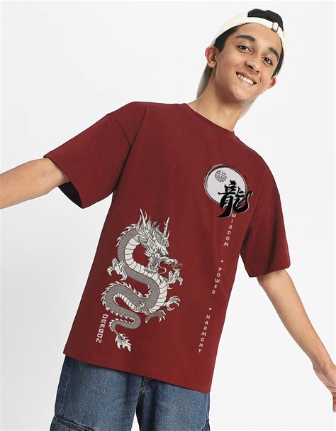 Dragon Maroon Oversized Graphic Front Printed Boys T-shirt – Veirdo
