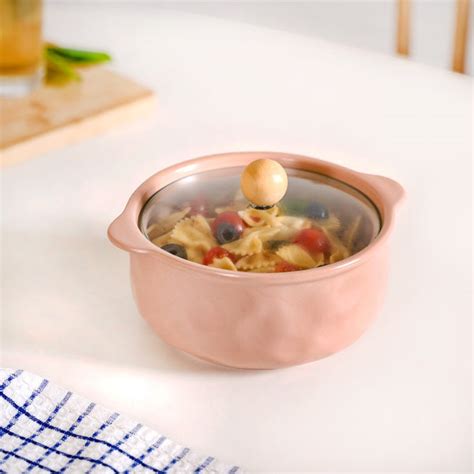 Peach Pebble Ceramic Serving Bowl With Lid 950ml Online - Premium ...