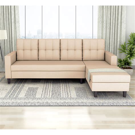 Adorn India Darcy L Shape 6 Seater Sofa Set (RHS) (Beige) (3 Year Warr