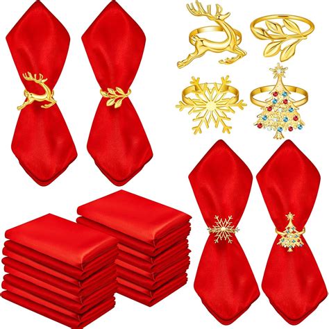 Amazon.com: Maxcheck 72 Pcs Christmas Napkin Rings Cloth Set Include ...