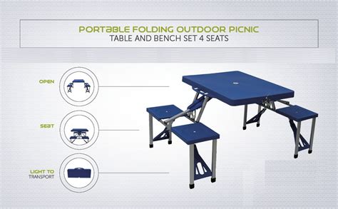 IRIS 4 Person Portable Folding Picnic Table Set with Umbrella Hole ...