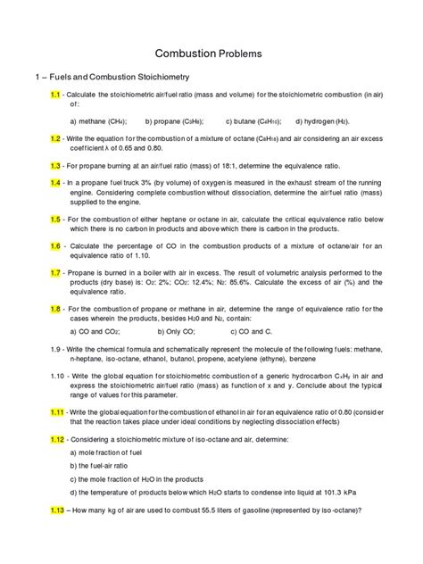 Image result for Combustion Example Problem