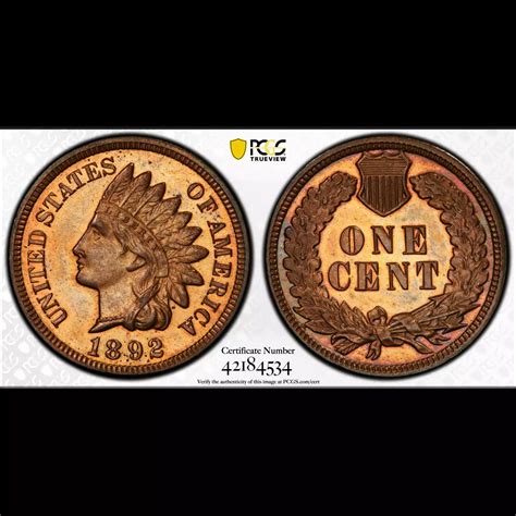 1892 Indian Head Cent PCGS PR-65 RB - Harbor Coin Company