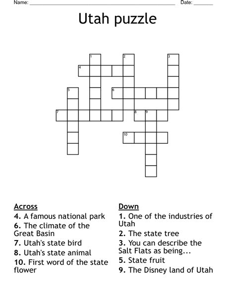Utah puzzle Crossword - WordMint