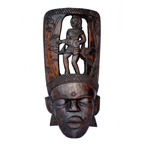 Tribal Woman Musician Wooden Gambhira Wall Mask — TVAMI