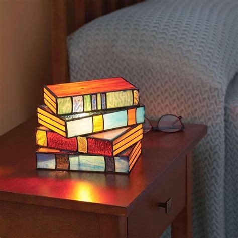 Firulab Stained Glass Stacked Books Lamp | Acrylic Colorful Stacked ...