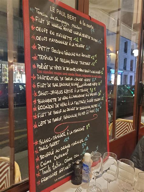 Menu at Bistrot Paul Bert restaurant, Paris