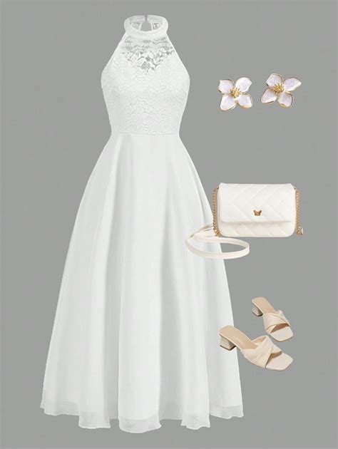 Robe de demoiselle d'honneur longue à encolure halter en dentelle et ...