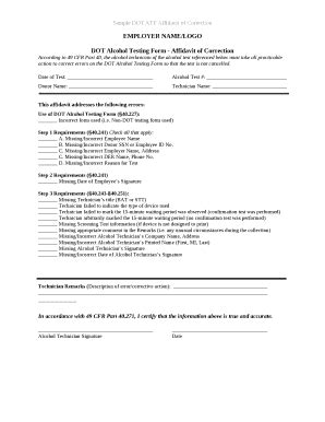 DOT Alcohol Testing - Affidavit of Correction - transit-safety fta dot ...