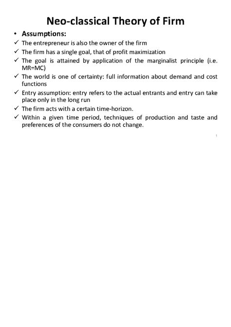 Unit 5 - Ghhjnb - Neo-classical Theory of Firm Assumptions: The ...