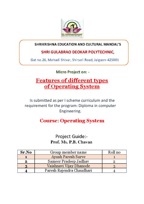 OSY Micro Project - Features of Different Operating Systems Notes - Studocu