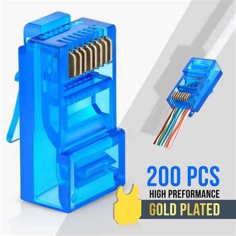 Cat5e Pass Through Connectors 200-Pack Cat5e Pass Through RJ45 ...