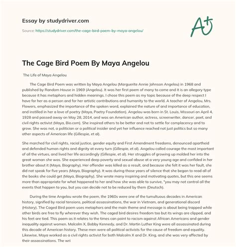 The Cage Bird Poem By Maya Angelou - Free Essay Example | StudyDriver.com