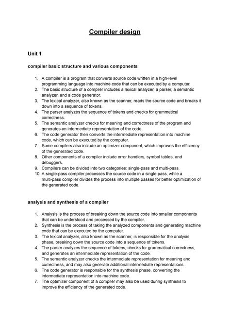 CD LAQS - good notes - Compiler design Unit 1 compiler basic structure ...