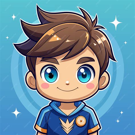 Cartoon illustration of a happy young boy with brown hair and blue eyes ...