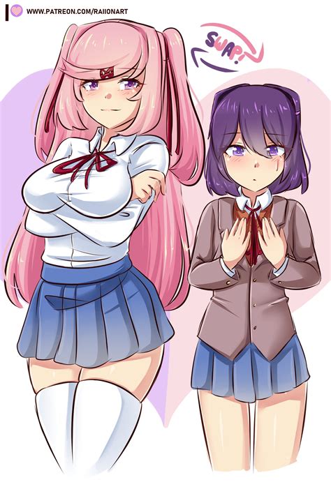 natsuki and yuri (doki doki literature club) drawn by raion_(raionart ...