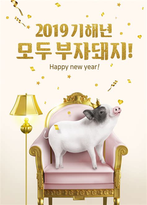 可爱富贵且时尚的猪年新年海报模板PSD – 设计小咖