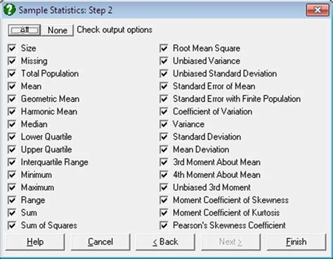 Unistat Statistics Software | Sample Statistics