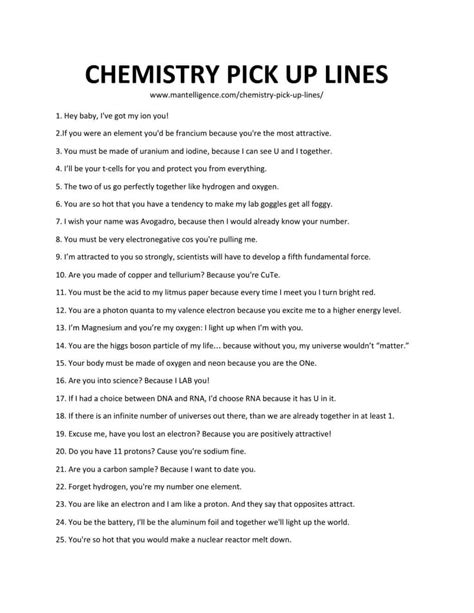 Best Chemistry Pick Up Lines - Floresdelfango Blog