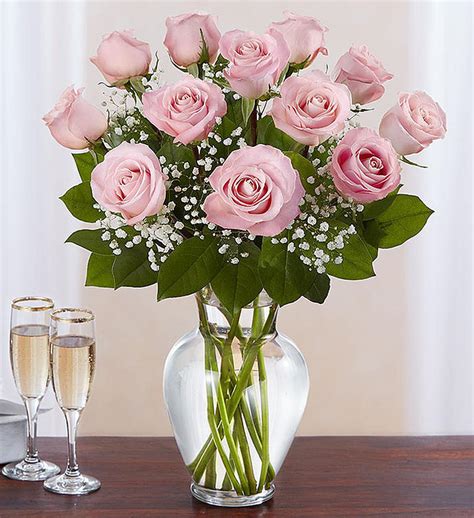 One Dozen Pink Long Stem Roses in a Vase in Glendale, CA | Honey Bee ...