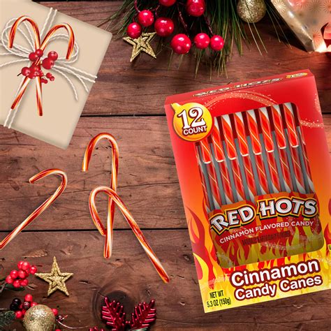 Red Hots Original Cinnamon Candy Canes, 12ct, 5.3oz, Christmas Candy ...