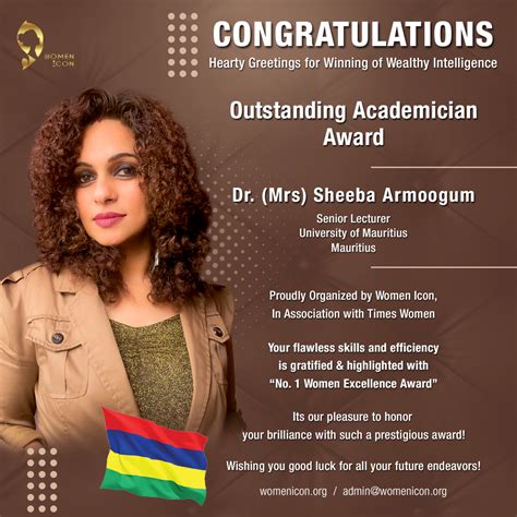 Dr. (Mrs) Sheeba Armoogum has bagged Outstanding Academician Award