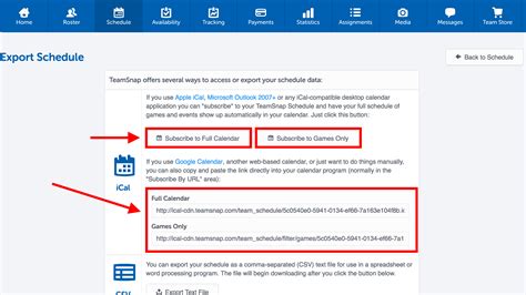 Subscribe to a Team Schedule - TeamSnap Playbook
